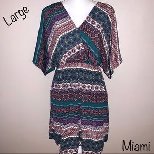 Miami Green Patterned Dress, Size Large
